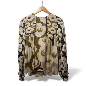 Anthropologie x BL^NK London “Miranda” Peasant Blouse Brown & Ivory Floral XS